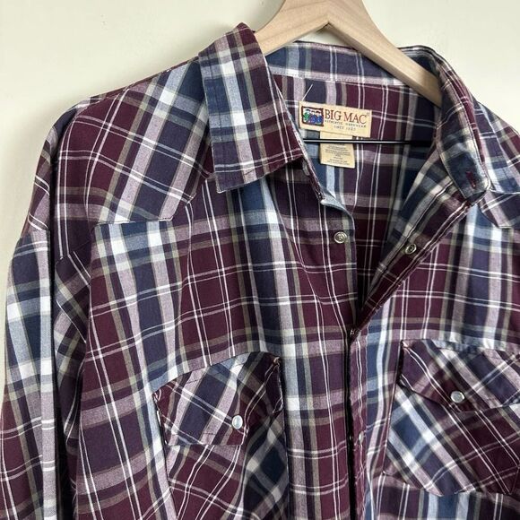 Big Mac Vintage Red Plaid Pearl‎ Snap Long Sleeve Shirt Men’s XXL - Picture 2 of 7